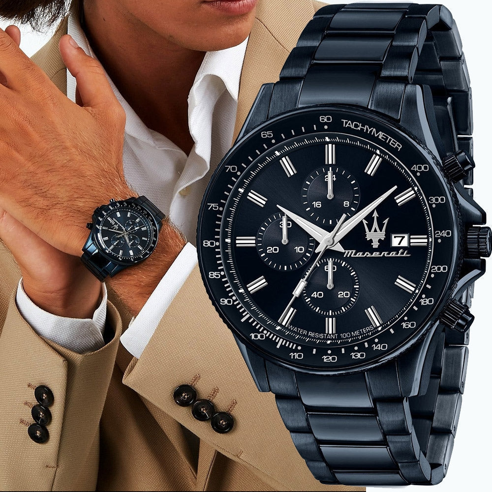  Shop Authentic Maserati SFIDA Chronograph Blue Dial Blue Steel Strap Watch For Men - R8873640023 - Luxxuri