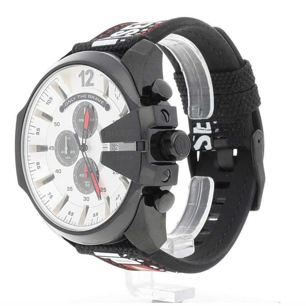  Shop Authentic Diesel Mega Chief Chronograph Silver Dial Black Leather Strap Watch For Men - DZ4512 - Luxxuri