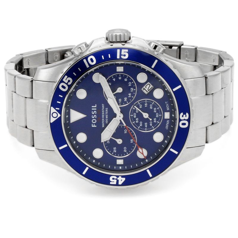  Shop Authentic Fossil FB-03 Chronograph Blue Dial Silver Steel Strap Watch for Men - FS5724 - Luxxuri