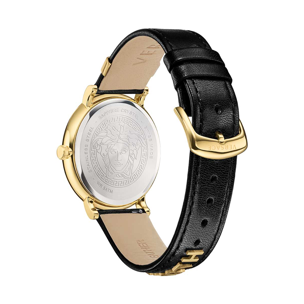  Shop Authentic Versace V-Circle Manifesto Edition Black Dial Black Leather Strap Watch for Men - VBQ050017 - Luxxuri