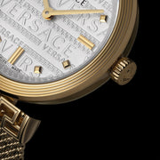  Shop Authentic Versace Meander Greca White Dial Gold Mesh Bracelet Watch for Women - VELW00820 - Luxxuri