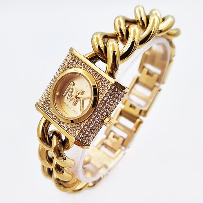  Shop Authentic Michael Kors Chain Lock Pave Gold Dial Gold Steel Strap Watch For Women - MK4711 - Luxxuri