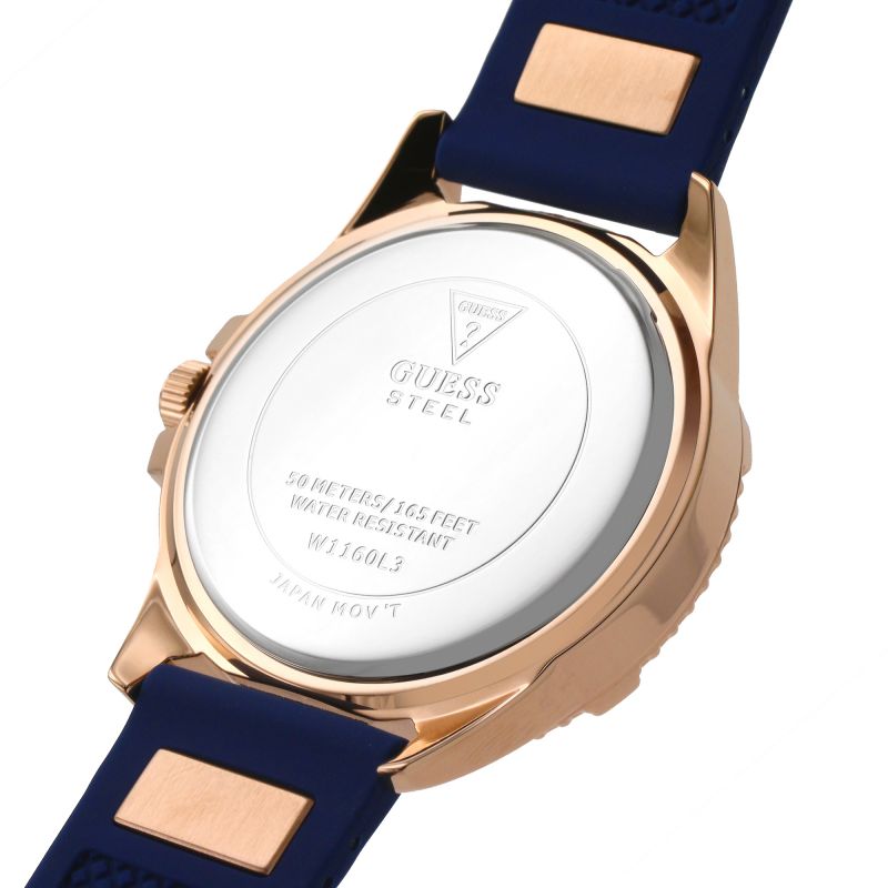  Shop Authentic Guess Frontier DIamonds Gold Dial Blue Rubber Strap Watch For Women - W1160L3 - Luxxuri