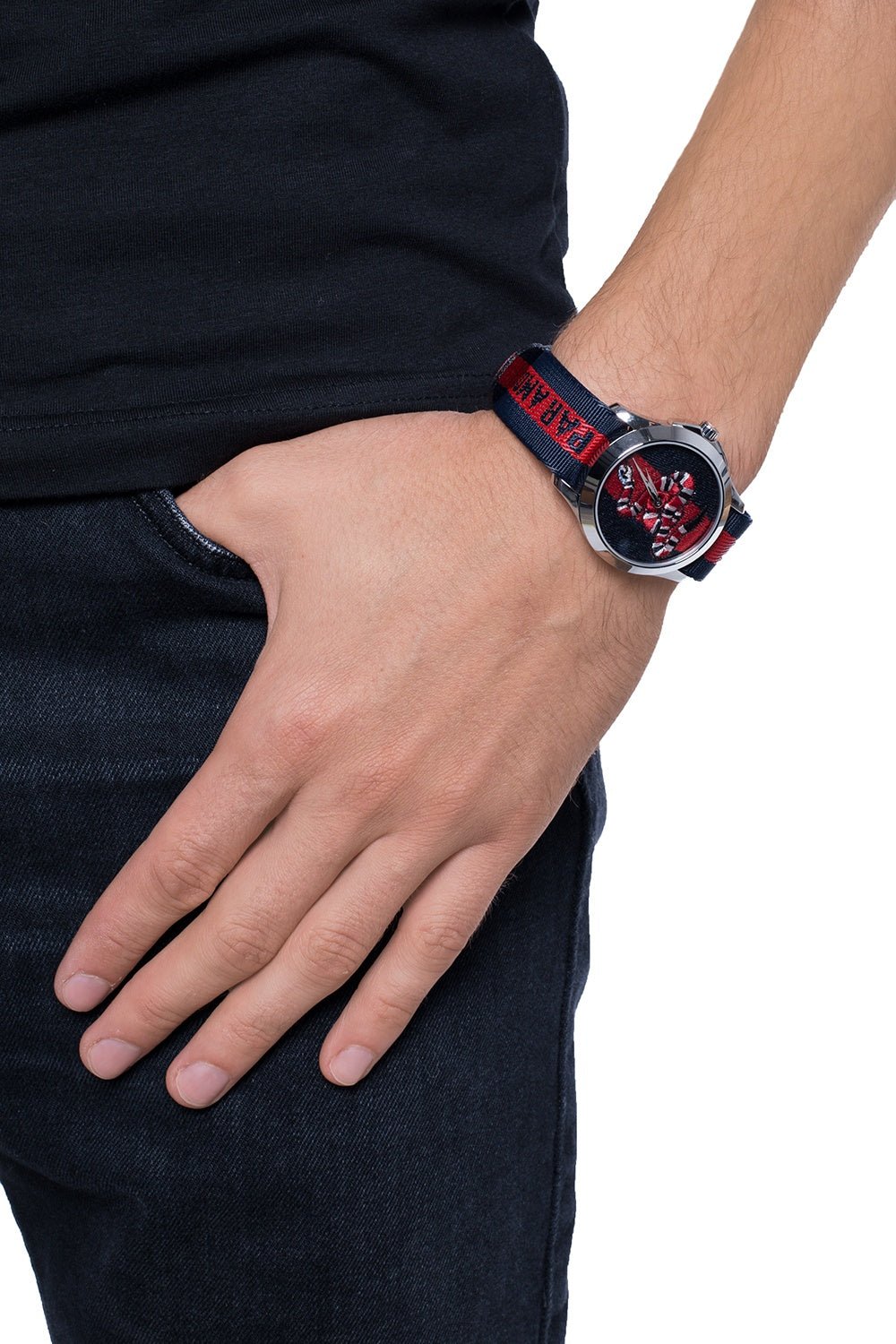  Shop Authentic Gucci Le Marche Des Merveilles Blue Red Dial Blue Red Nylon Strap Unisex Watch - YA126493 - Luxxuri