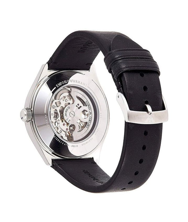  Shop Authentic Emporio Armani Meccanico White Skeleton Dial Black Leather Strap Watch For Men - AR60003 - Luxxuri