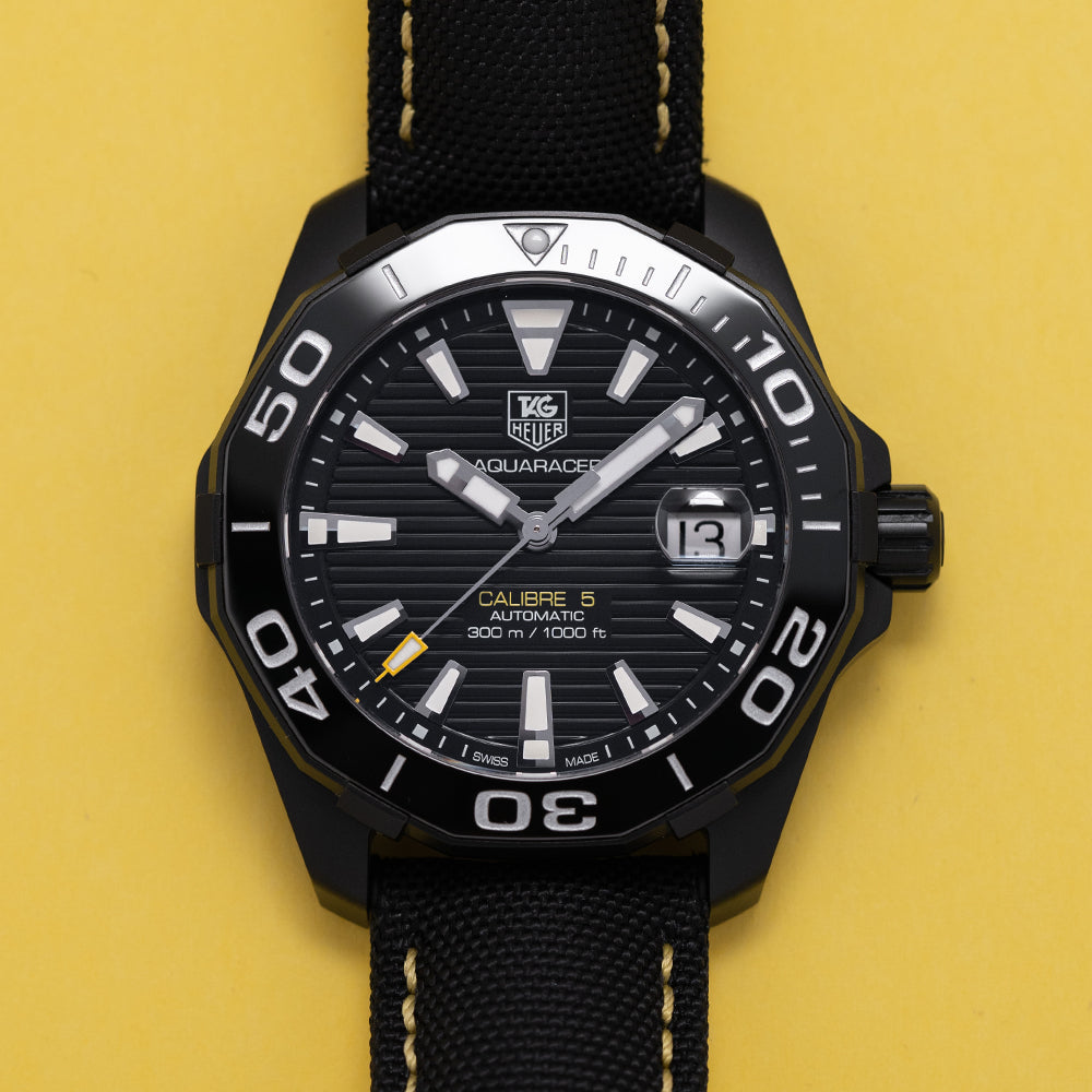  Shop Authentic Tag Heuer Aquaracer Calibre 5 Automatic Black Dial Black Nylon Strap Watch for Men - WAY218A.FC6362 - Luxxuri