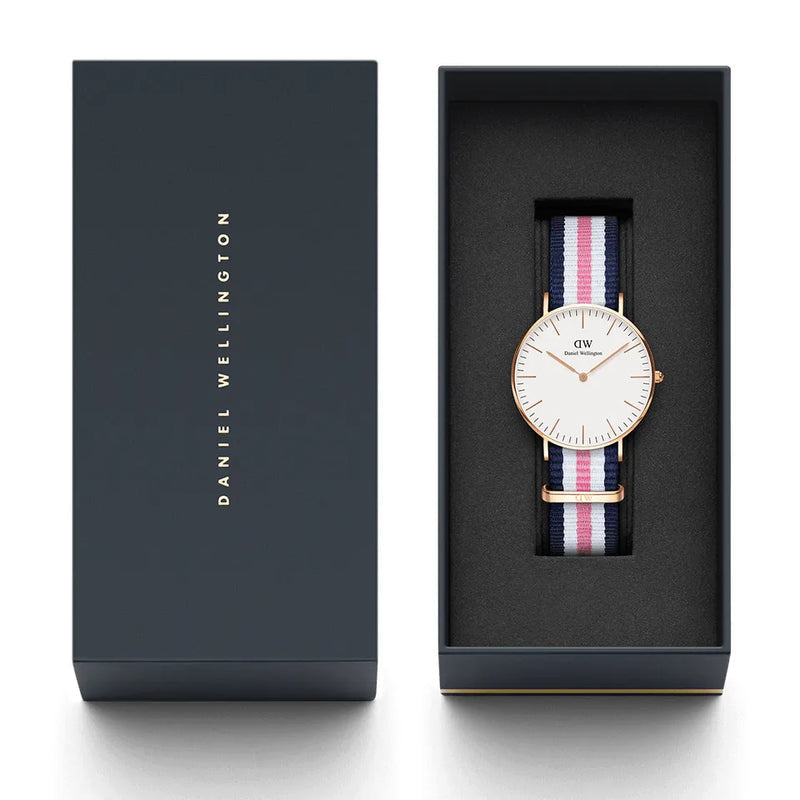  Shop Authentic Daniel Wellington Classic South Hampton White Dial Two Tone Nylon Strap Watch For Women - DW00100034 - Luxxuri