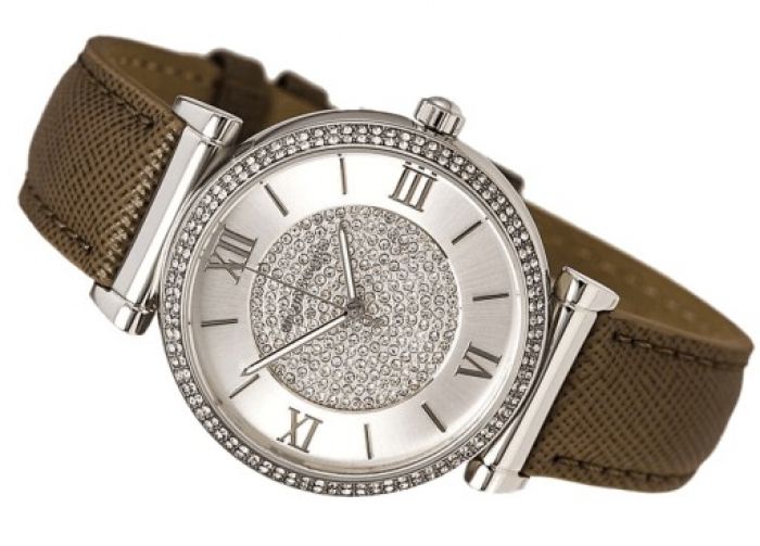  Shop Authentic Michael Kors Caitlin Quartz Silver Dial Gray Leather Strap Watch For Women - MK2377 - Luxxuri