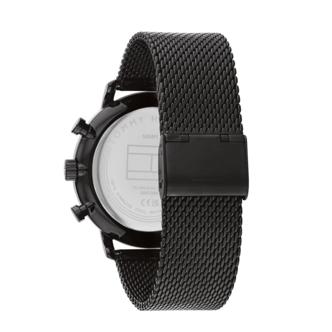  Shop Authentic Tommy Hilfiger Legend Chronograph Gold Dial Black Mesh Bracelet Watch For Men - 1710568 - Luxxuri