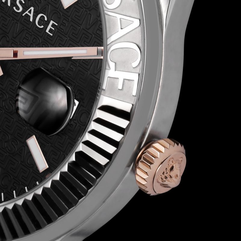  Shop Authentic Versace Greca Time Quartz Black Dial Silver Steel Strap Watch For Men - VE3K00322 - Luxxuri