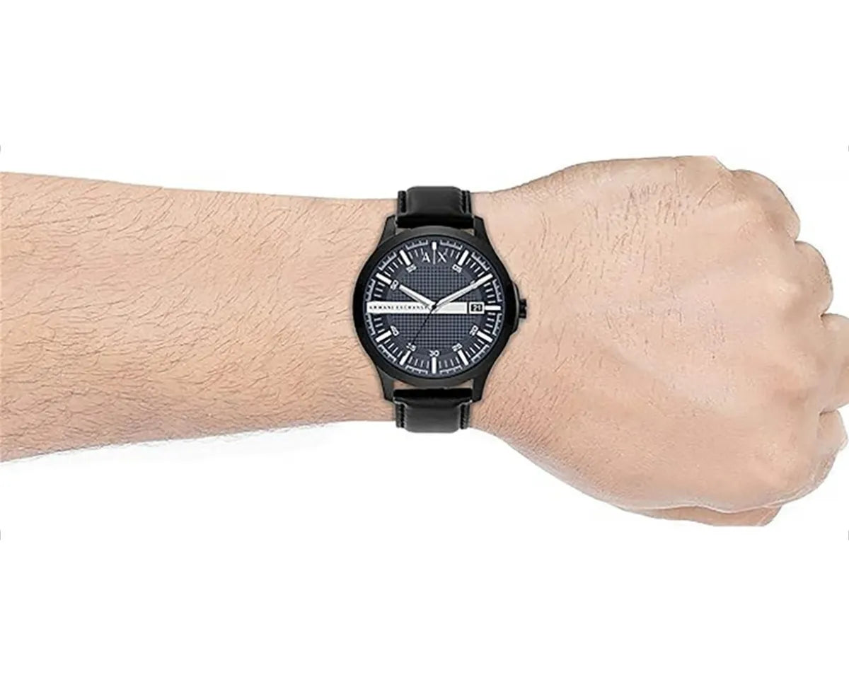  Shop Authentic Armani Exchange Hampton Quartz Blue Dial Black Leather Strap Watch for Men - AX2411 - Luxxuri