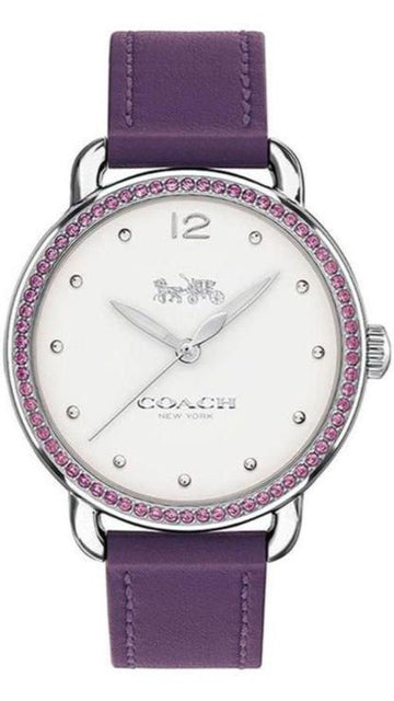 Coach Delancey White Dial Purple Leather Strap Watch for Women - 14502886