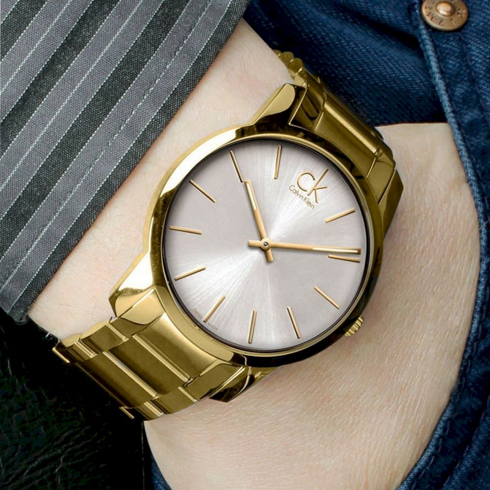  Shop Authentic Calvin Klein City Silver Dial Gold Steel Strap Watch for Men - K2G21546 - Luxxuri