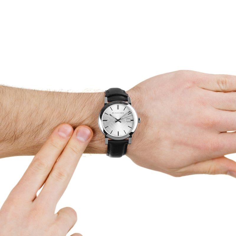  Shop Authentic Burberry The City White Dial Black Leather Strap Watch for Men - BU9008 - Luxxuri