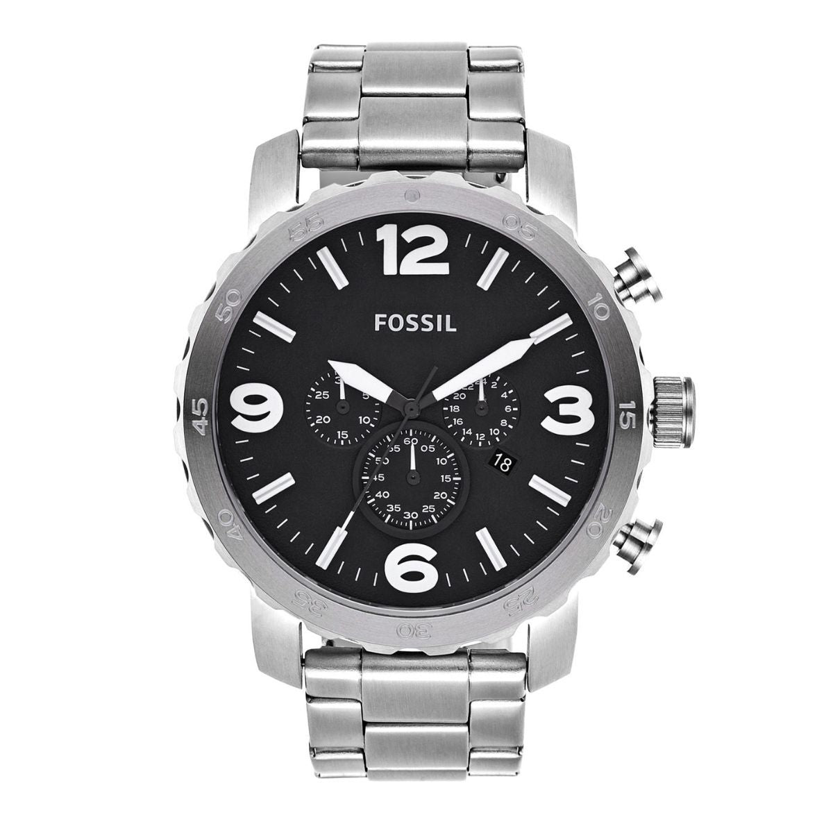  Shop Authentic Fossil Nate Chronograph Black Dial Silver Steel Strap Watch for Men - JR1353 - Luxxuri