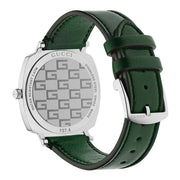  Shop Authentic Gucci Grip Silver Dial Green Leather Strap Unisex Watch - YA157412 - Luxxuri