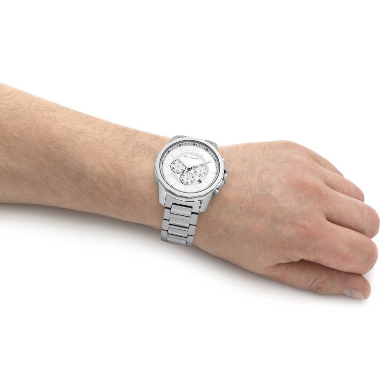  Shop Authentic Armani Exchange Outerbanks Chronograph Silver Dial Silver Steel Strap Watch For Men - AX7141 - Luxxuri