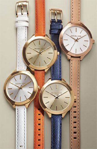  Shop Authentic Michael Kors Runway Quartz Gold Dial Blue Leather Strap Watch For Women - MK2285 - Luxxuri