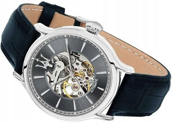  Shop Authentic Maserati Epoca Automatic Skeleton Dial Black Leather Strap Watch For Men - R8821118002 - Luxxuri