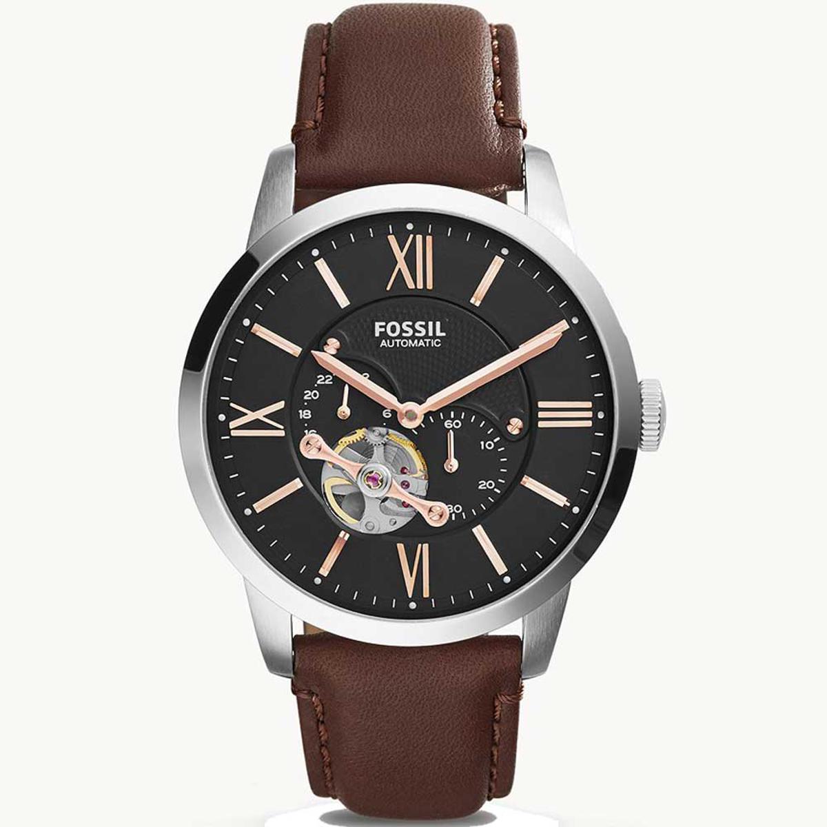  Shop Authentic Fossil Townsman Automatic Black Dial Brown Leather Strap Watch for Men - ME3061 - Luxxuri