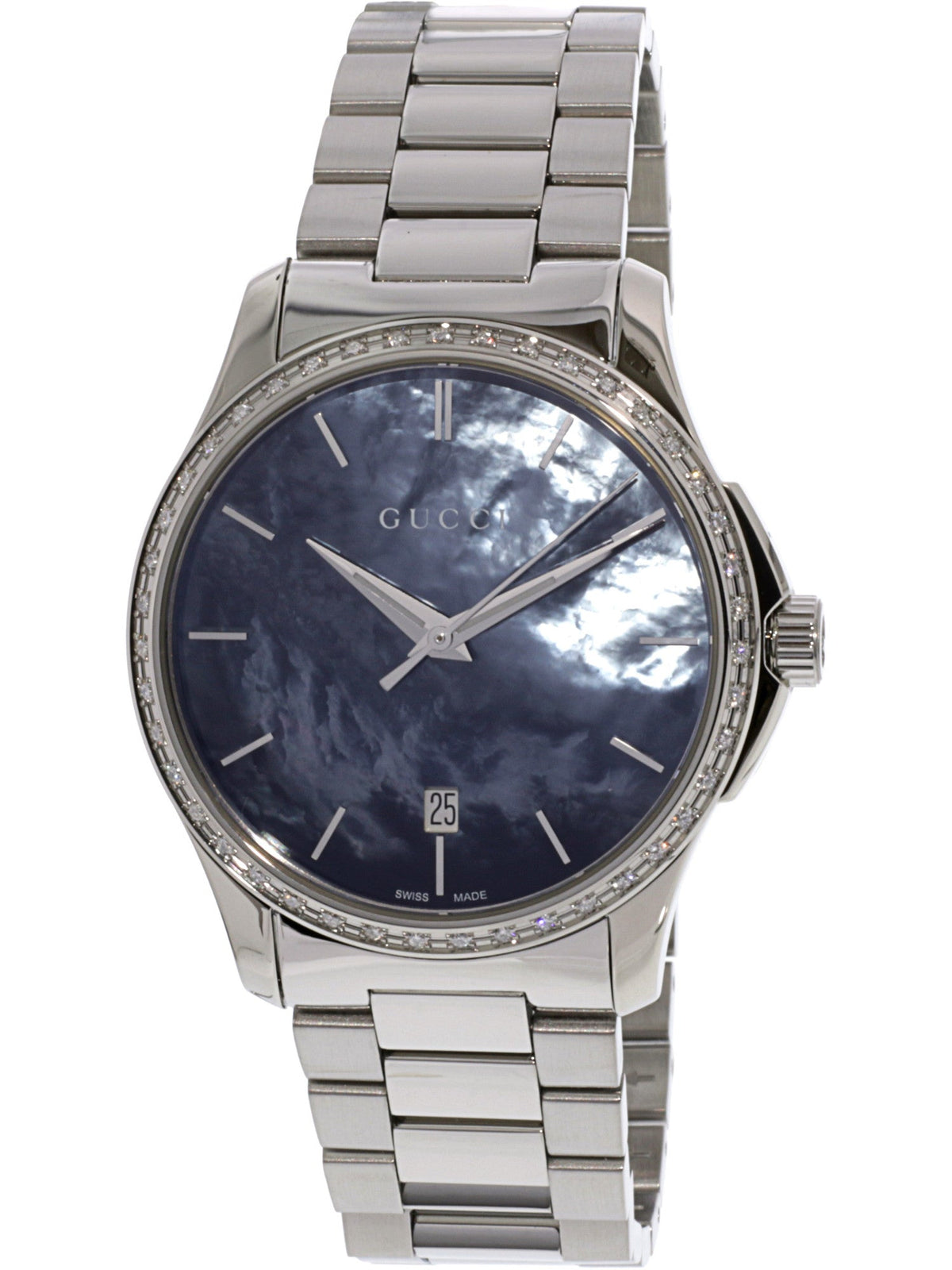  Shop Authentic Gucci G Timeless Diamonds Mother of Pearl Blue Dial Silver Steel Strap Unisex Watch - YA126458 - Luxxuri
