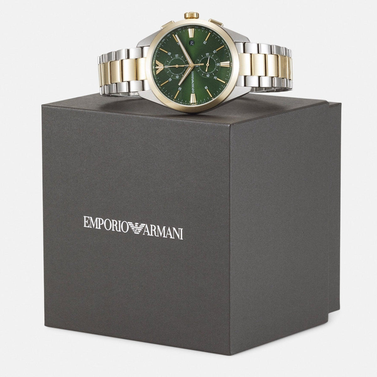  Shop Authentic Emporio Armani Claudio Chronograph Green Dial Two Tone Steel Strap Watch For Women - AR11511 - Luxxuri