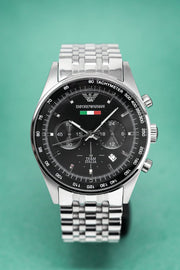  Shop Authentic Emporio Armani Sportivo Chronograph Black Dial Silver Steel Strap Watch For Men - AR5984 - Luxxuri