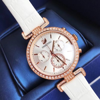  Shop Authentic Swarovski Era Journey Silver Dial White Leather Strap Watch for Women - 5295369 - Luxxuri