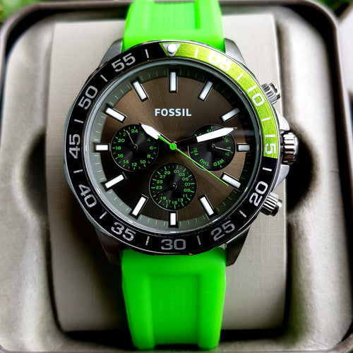  Shop Authentic Fossil Bannon Chronograph Grey Dial Green Silicone Strap Watch for Men - BQ2501 - Luxxuri