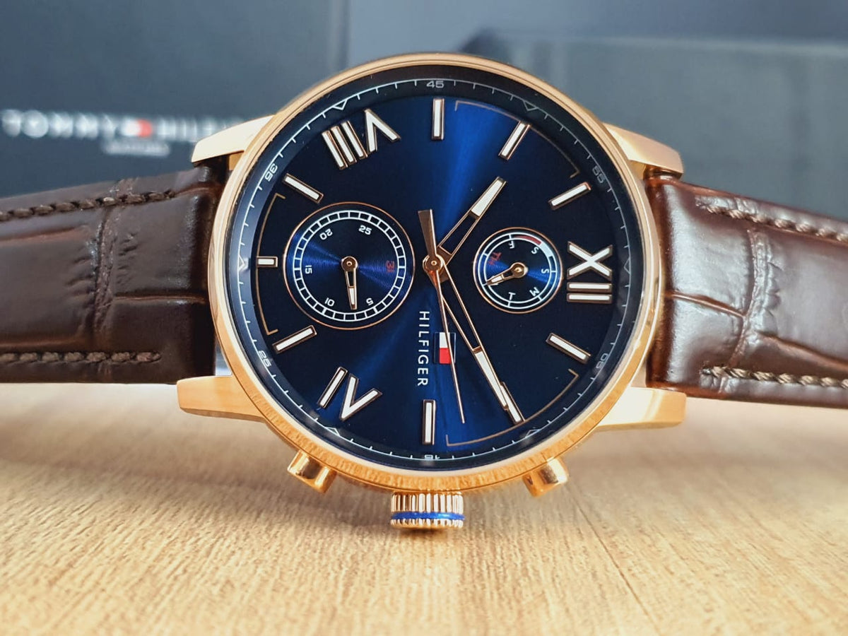  Shop Authentic Tommy Hilfiger Aiden Quartz Blue Dial Brown Leather Strap Watch for Men - 1791308 - Luxxuri