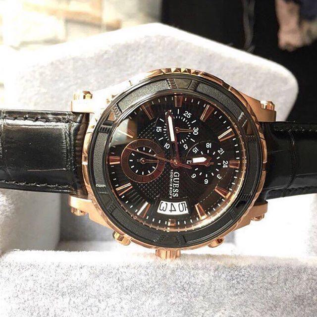  Shop Authentic Guess Pinnacle Chronograph Quartz Black Dial Black Leather Strap Watch For Men - W0673G5 - Luxxuri