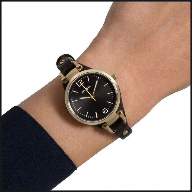  Shop Authentic Fossil Georgia Black Dial Black Leather Strap Watch for Women - ES3148 - Luxxuri