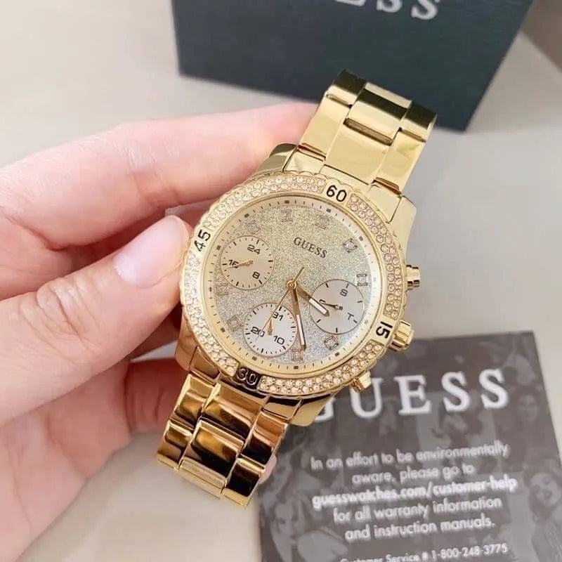  Shop Authentic Guess Confetti Diamonds Silver Dial Gold Steel Strap Watch for Women - W0774L5 - Luxxuri