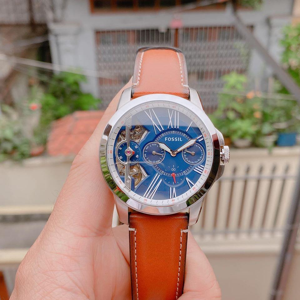  Shop Authentic Fossil Grant Twist Multifunction Blue Dial Brown Leather Strap Watch for Men - ME1161 - Luxxuri