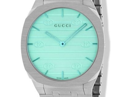  Shop Authentic Gucci 25H Quartz Turquoise Dial Silver Steel Strap Watch For Women - YA163409 - Luxxuri