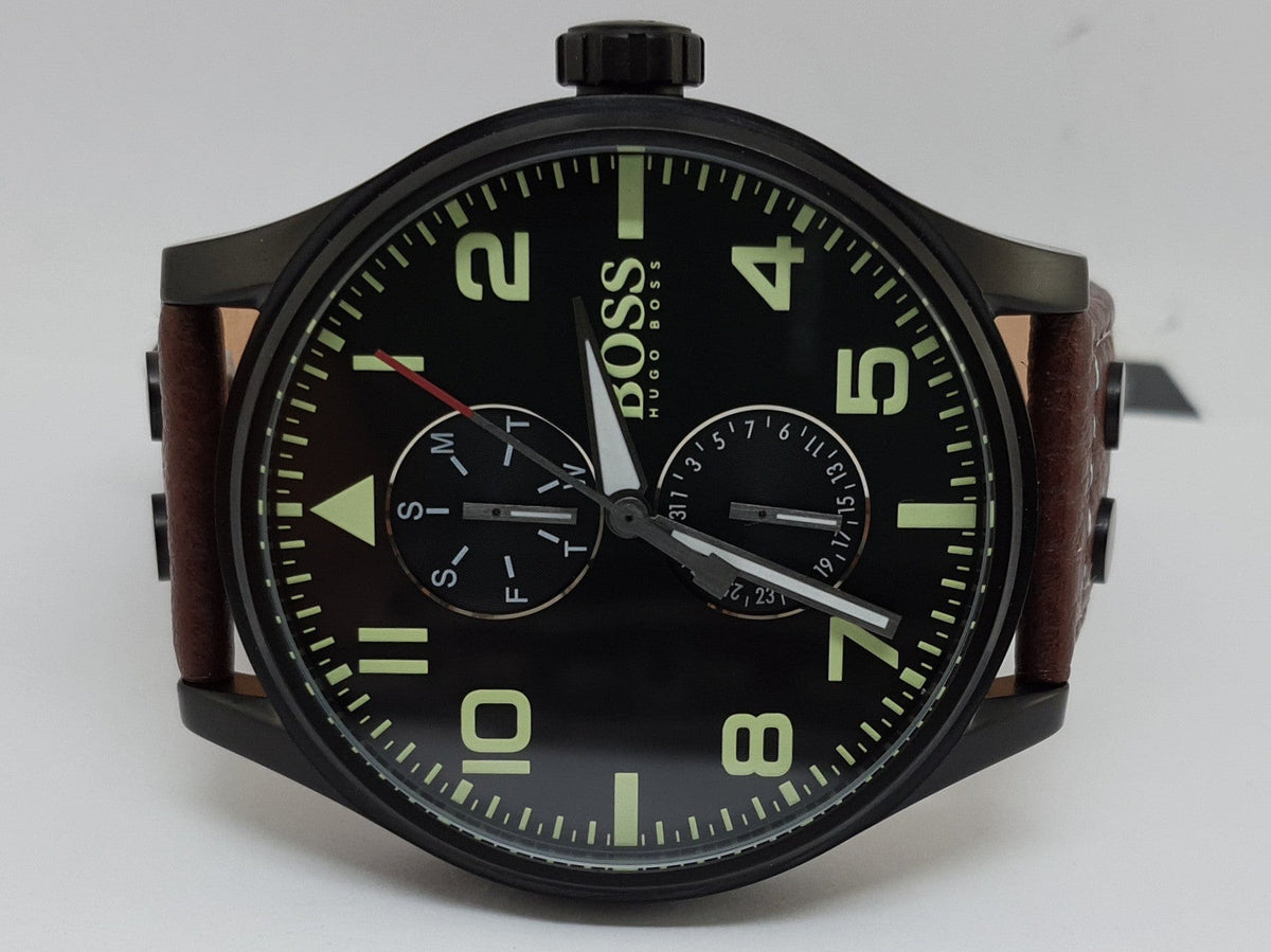  Shop Authentic Hugo Boss Aeroliner Maxx Black Dial Brown Leather Strap Watch For Men - 1513079 - Luxxuri