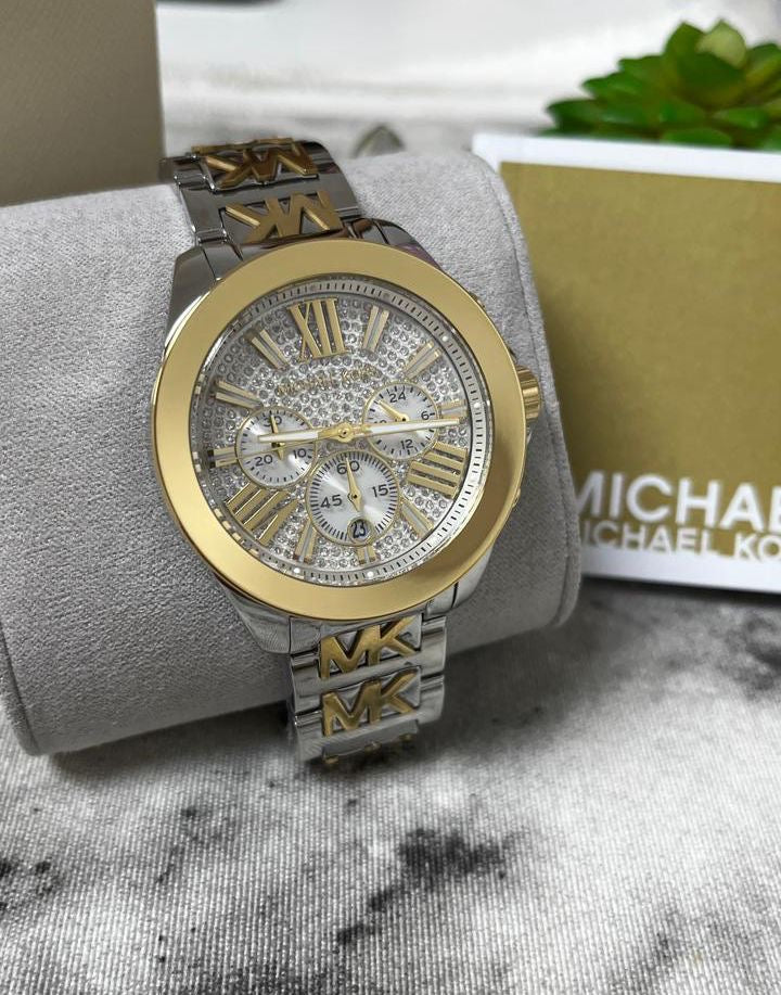  Shop Authentic Michael Kors Wren Chronograph Crystals Silver Two Tone Steel Strap Watch for Women - MK6953 - Luxxuri