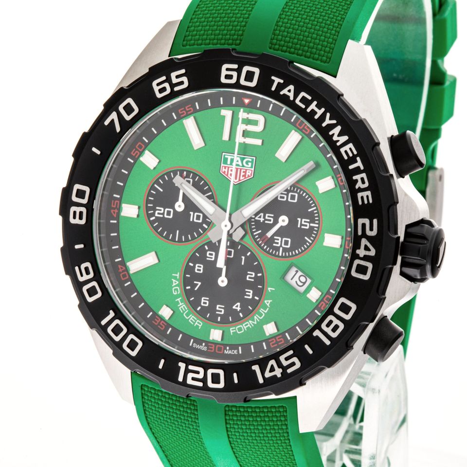  Shop Authentic Tag Heuer Formula 1 Chronograph Green Dial Green Rubber Strap Watch for Men - CAZ101AP.FT8056 - Luxxuri
