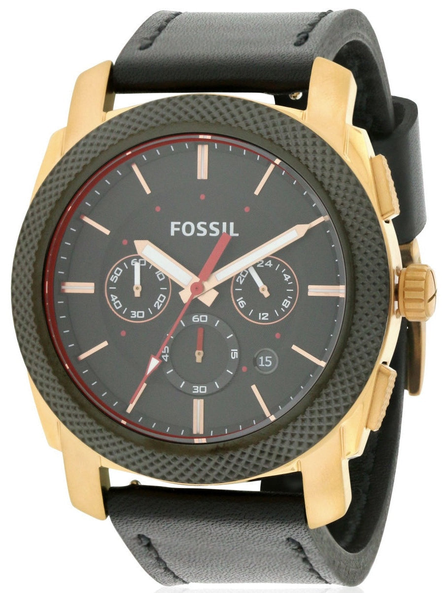  Shop Authentic Fossil Machine Chronograph Black Dial Black Leather Strap Watch for Men - FS5120 - Luxxuri