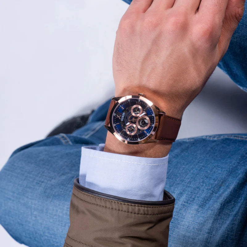  Shop Authentic Guess Tailor Analog Blue Dial Brown Leather Strap Watch for Men - GW0389G3 - Luxxuri