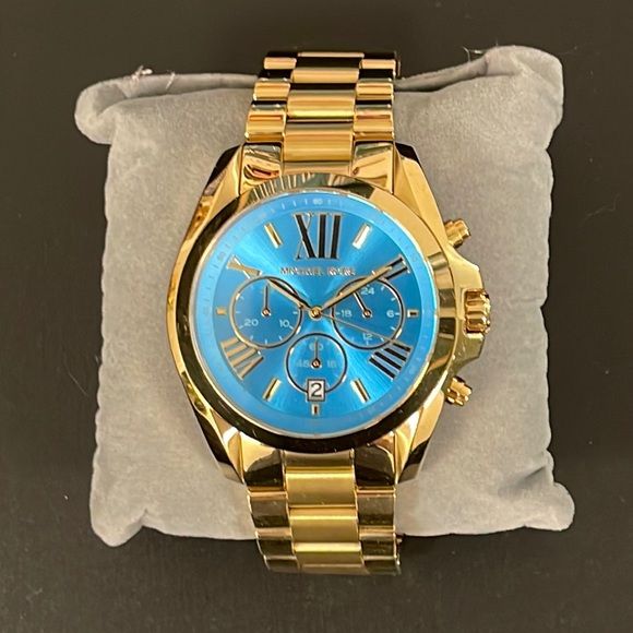  Shop Authentic Michael Kors Bradshaw Chronograph Blue Dial Gold Steel Strap Watch For Women - MK5975 - Luxxuri