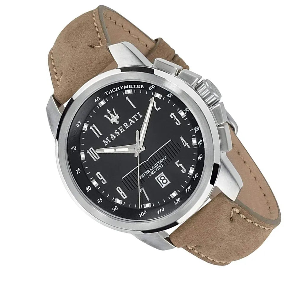  Shop Authentic Maserati Successo Black Dial Beige Leather Strap Watch For Men - R8851121004 - Luxxuri