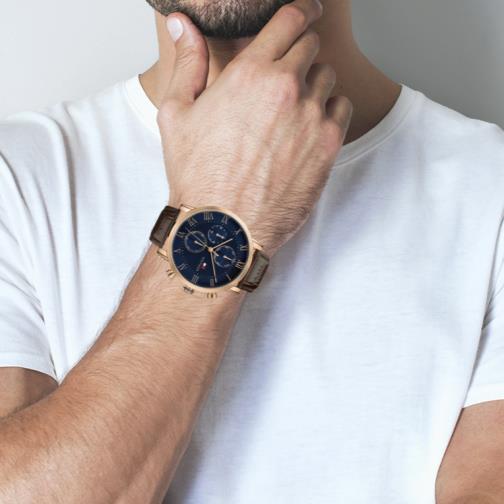  Shop Authentic Tommy Hilfiger Kane Chronograph Blue Dial Brown Leather Strap Watch for Men - 1791399 - Luxxuri