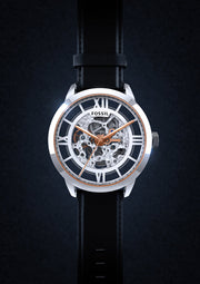  Shop Authentic Fossil Townsman Automatic Skeleton Silver Dial Black Leather Strap Watch for Men - ME3041 - Luxxuri