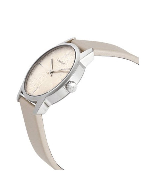  Shop Authentic Calvin Klein City White Dial White Leather Strap Watch for Women - K2G231XH - Luxxuri
