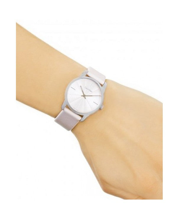  Shop Authentic Calvin Klein City White Dial White Leather Strap Watch for Women - K2G231XH - Luxxuri