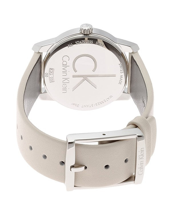  Shop Authentic Calvin Klein City White Dial White Leather Strap Watch for Women - K2G231XH - Luxxuri