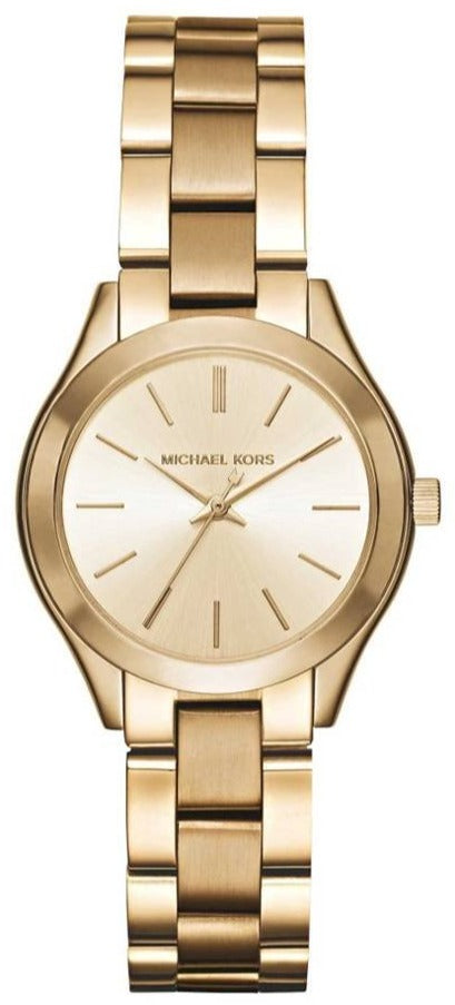  Shop Authentic Michael Kors Mini Runway Slim Gold Dial Gold Steel Strap Watch for Women - MK3512 - Luxxuri
