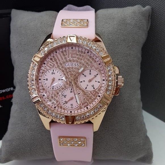  Shop Authentic Guess Frontier Diamonds Rose Gold Dial Pink Rubber Strap Watch For Women - W1160L5 - Luxxuri