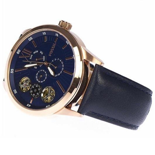  Shop Authentic Fossil Flynn Mechanical Blue Dial Blue Leather Strap Watch for Men - BQ2219 - Luxxuri